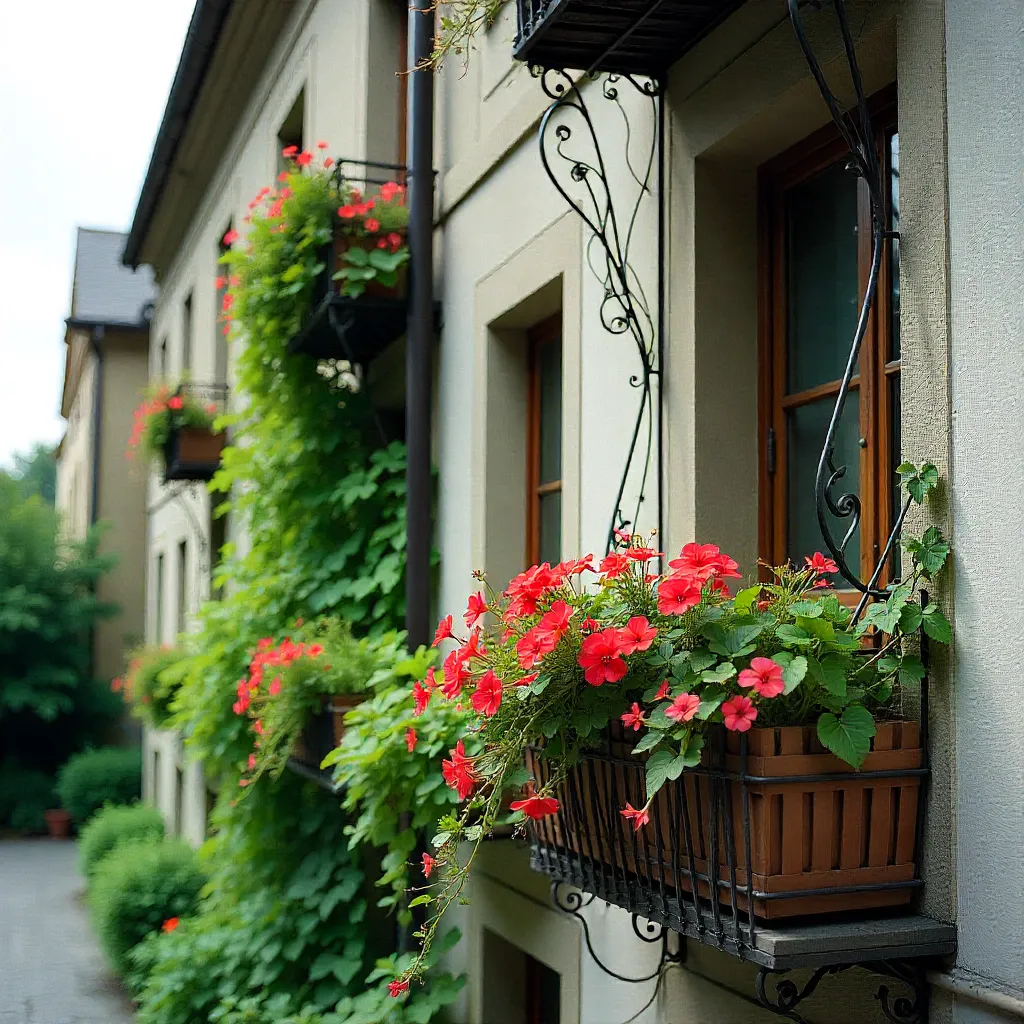 Sunny balcony garden with herbs