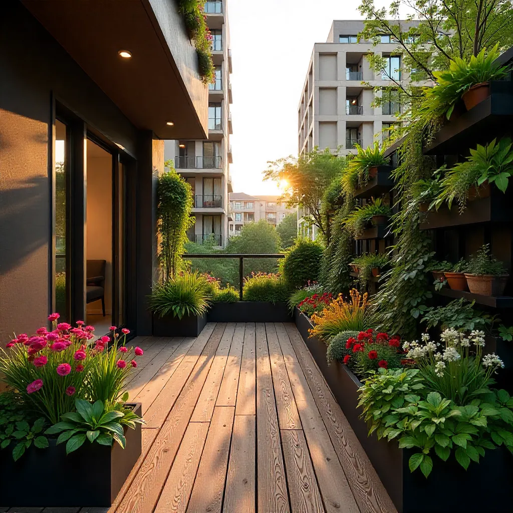 Urban balcony garden with mixed plantings